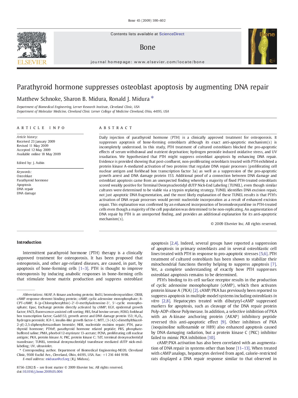 Parathyroid hormone suppresses osteoblast apoptosis by augmenting DNA repair