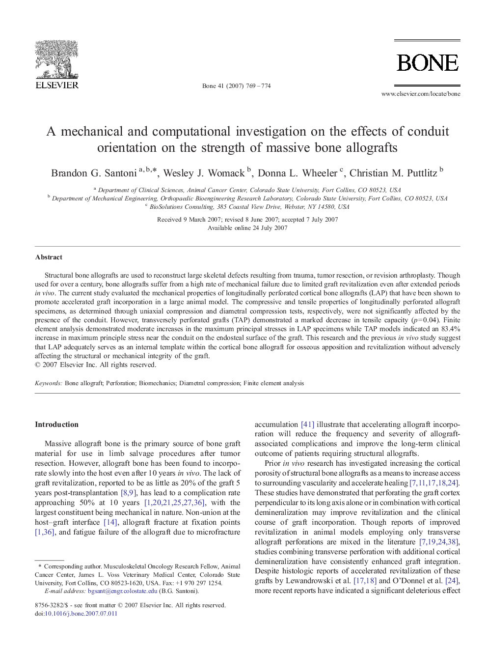 A mechanical and computational investigation on the effects of conduit orientation on the strength of massive bone allografts