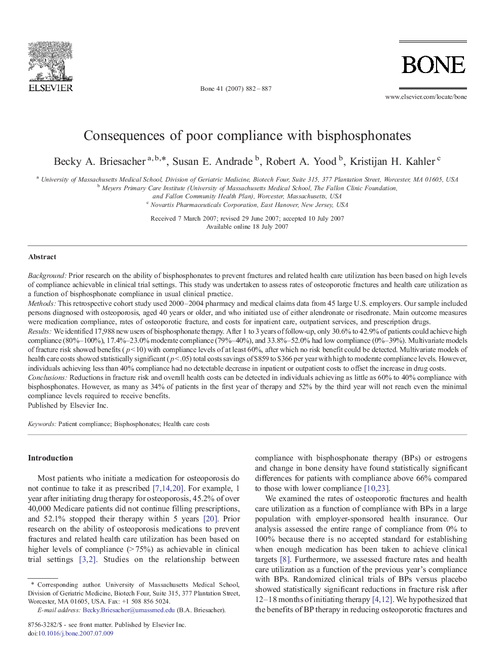 Consequences of poor compliance with bisphosphonates