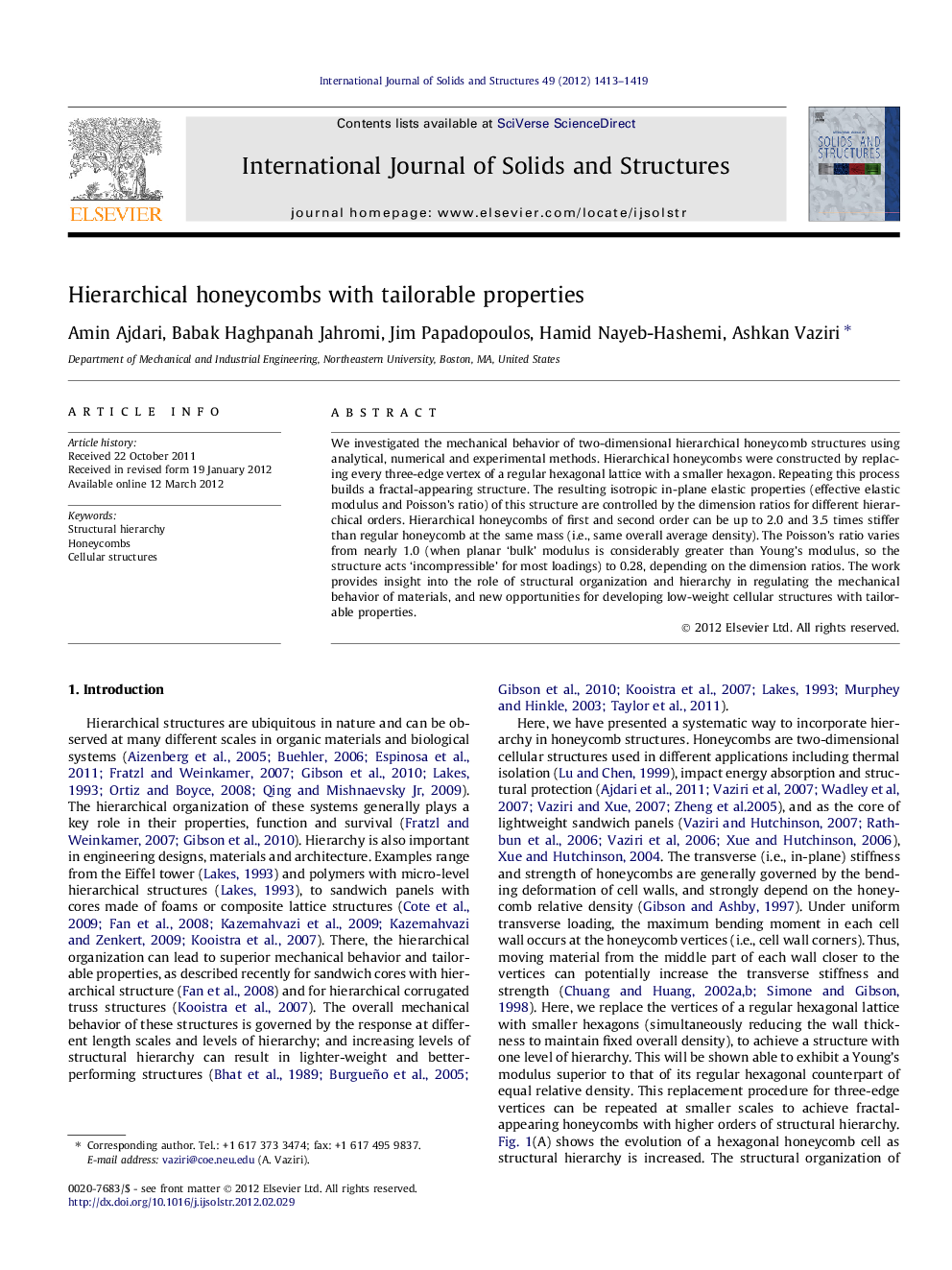 Hierarchical honeycombs with tailorable properties