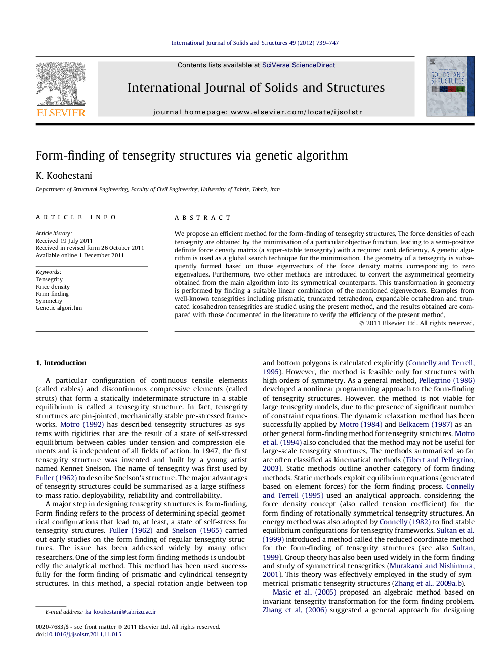 Form-finding of tensegrity structures via genetic algorithm