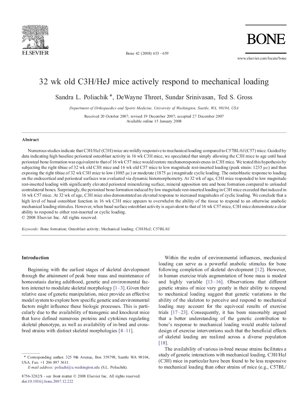 32 wk old C3H/HeJ mice actively respond to mechanical loading