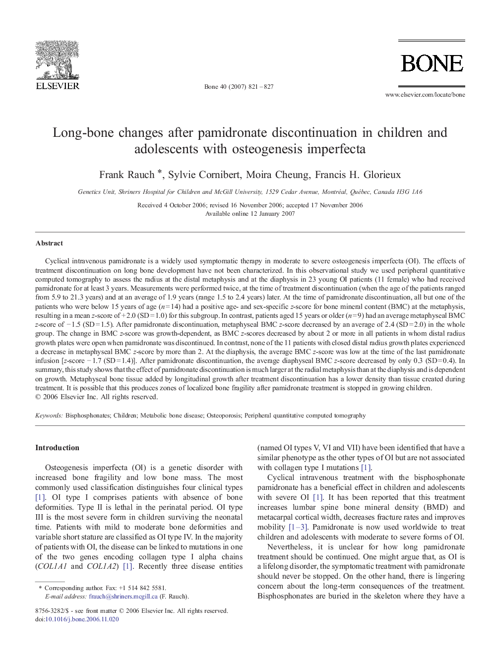 Long-bone changes after pamidronate discontinuation in children and adolescents with osteogenesis imperfecta