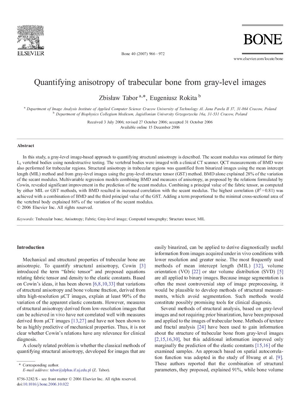 Quantifying anisotropy of trabecular bone from gray-level images