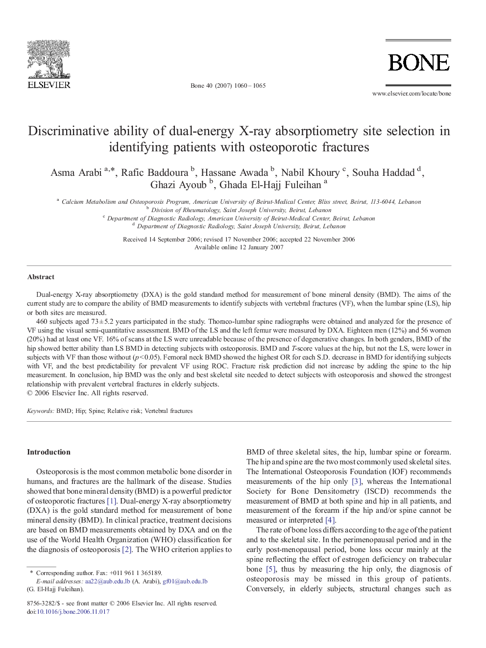 Discriminative ability of dual-energy X-ray absorptiometry site selection in identifying patients with osteoporotic fractures