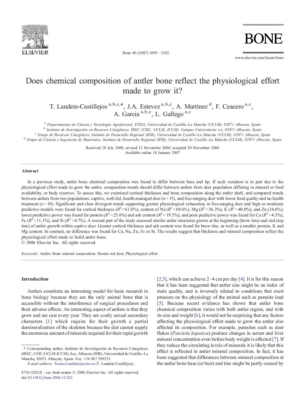 Does chemical composition of antler bone reflect the physiological effort made to grow it?