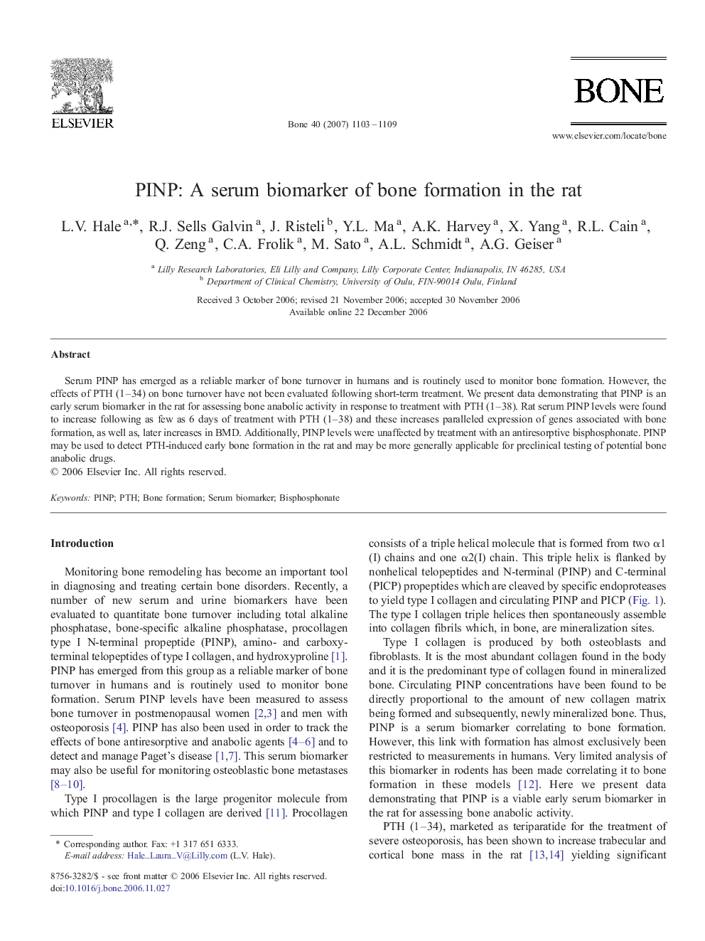 PINP: A serum biomarker of bone formation in the rat