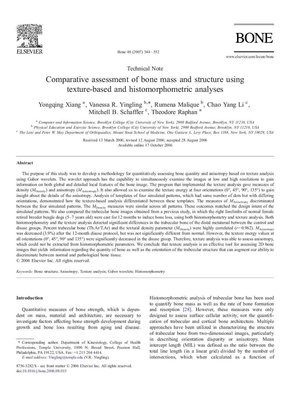 Comparative assessment of bone mass and structure using texture-based and histomorphometric analyses