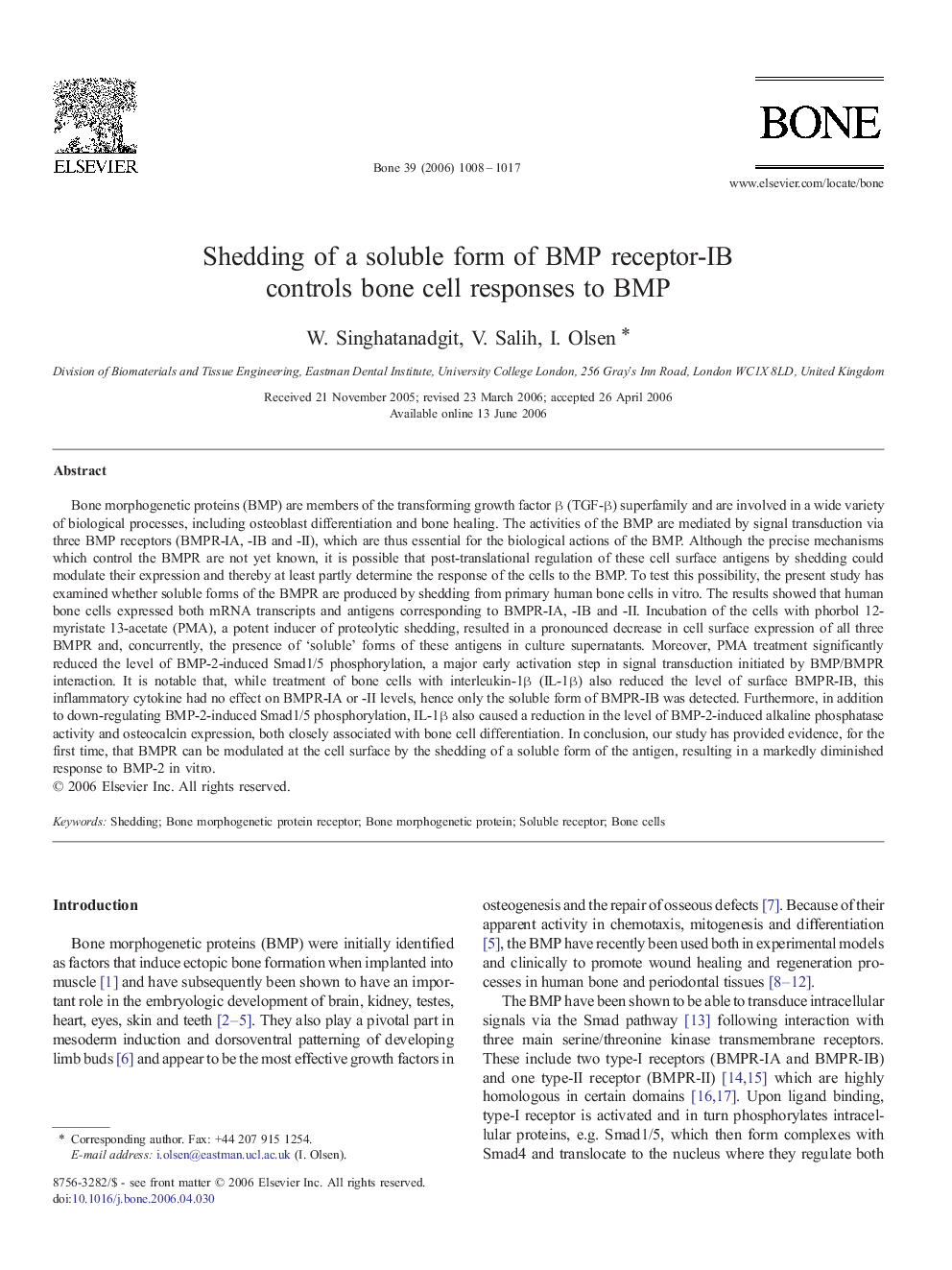 Shedding of a soluble form of BMP receptor-IB controls bone cell responses to BMP