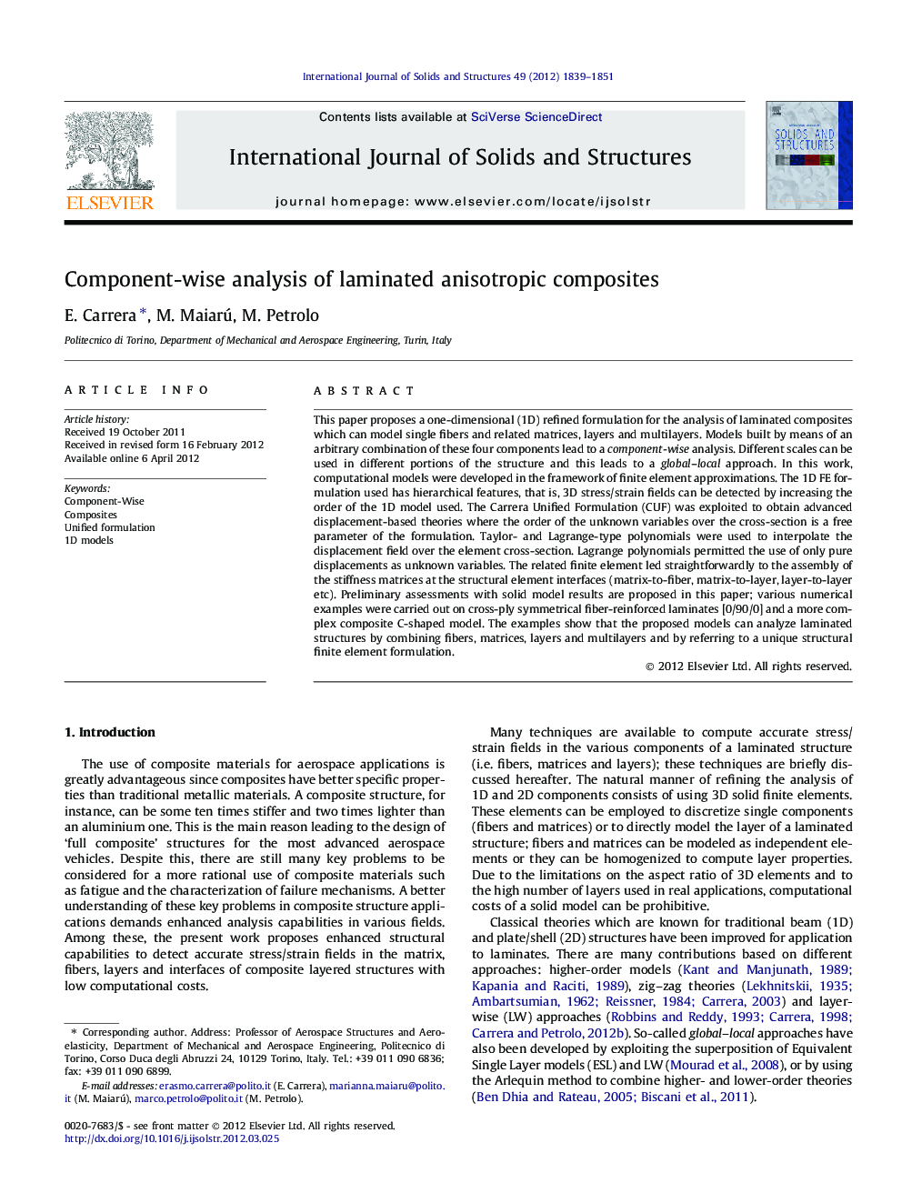Component-wise analysis of laminated anisotropic composites