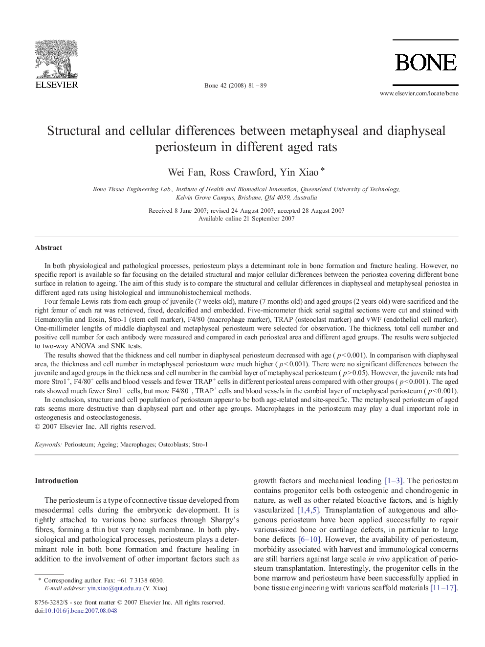 Structural and cellular differences between metaphyseal and diaphyseal periosteum in different aged rats