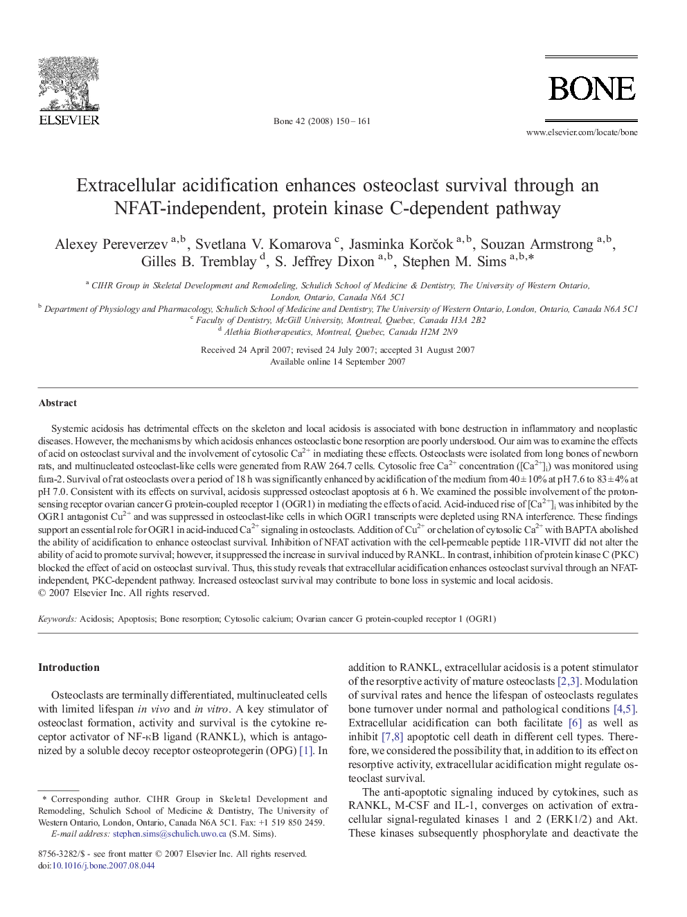 Extracellular acidification enhances osteoclast survival through an NFAT-independent, protein kinase C-dependent pathway