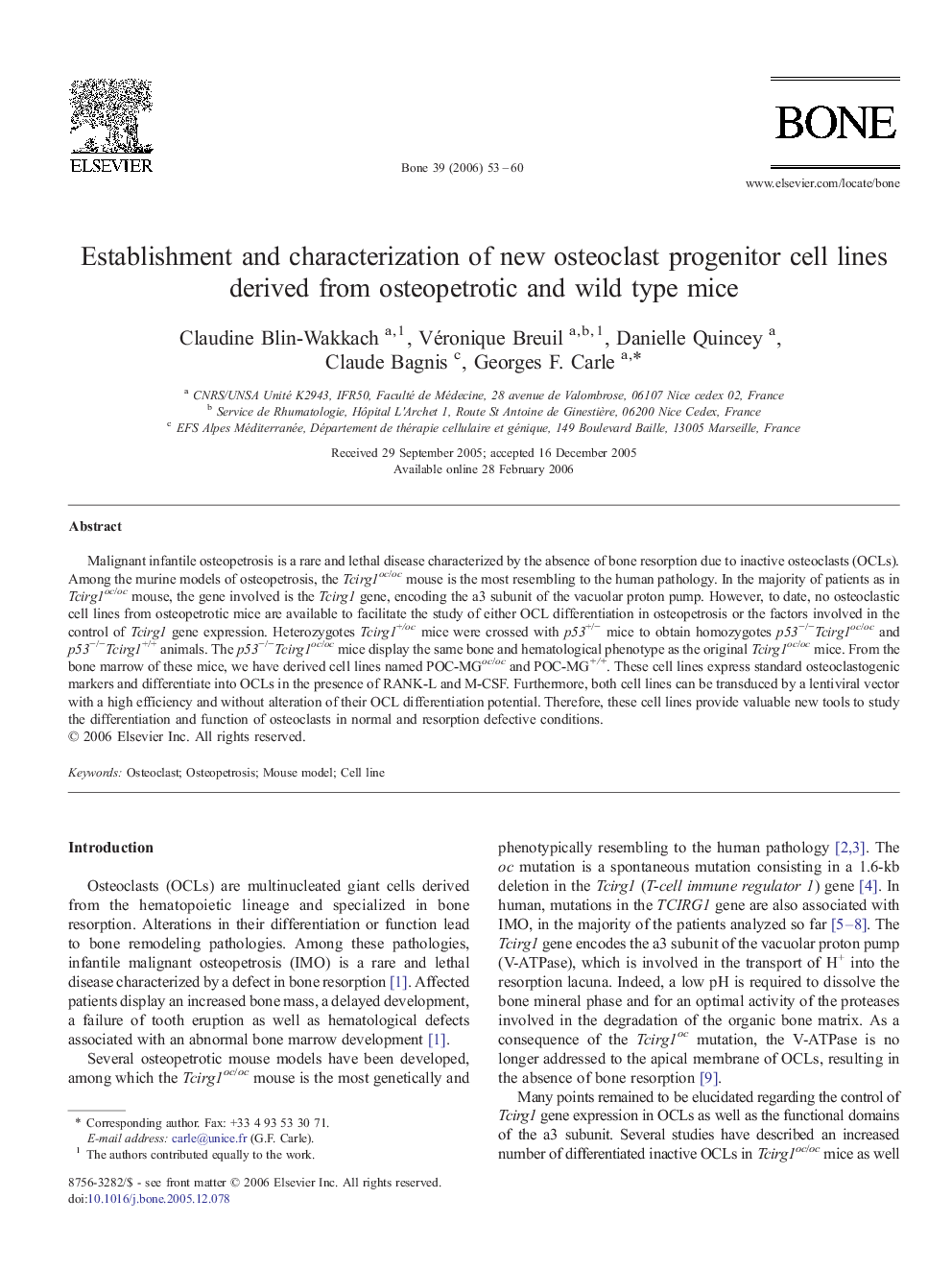 Establishment and characterization of new osteoclast progenitor cell lines derived from osteopetrotic and wild type mice