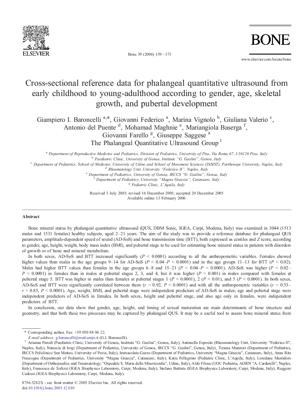 Cross-sectional reference data for phalangeal quantitative ultrasound from early childhood to young-adulthood according to gender, age, skeletal growth, and pubertal development