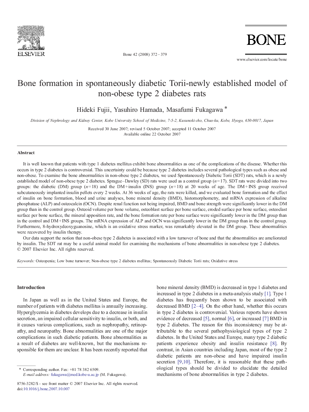 Bone formation in spontaneously diabetic Torii-newly established model of non-obese type 2 diabetes rats