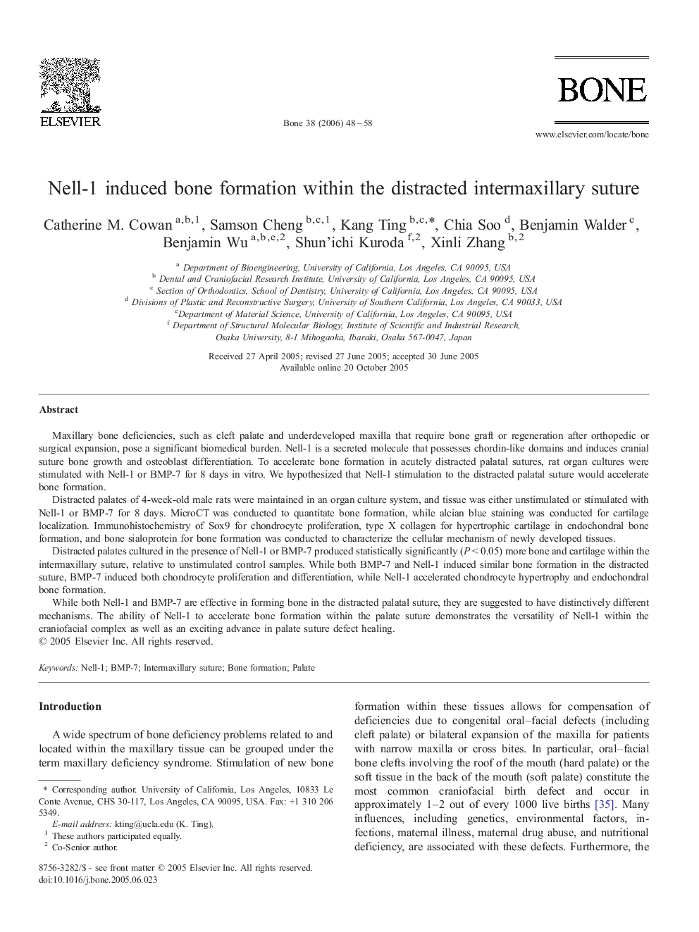 Nell-1 induced bone formation within the distracted intermaxillary suture