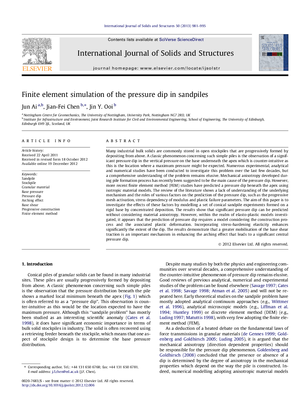 Finite element simulation of the pressure dip in sandpiles