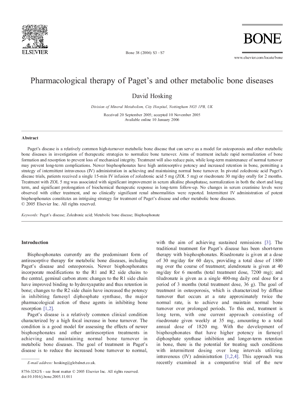 Pharmacological therapy of Paget's and other metabolic bone diseases