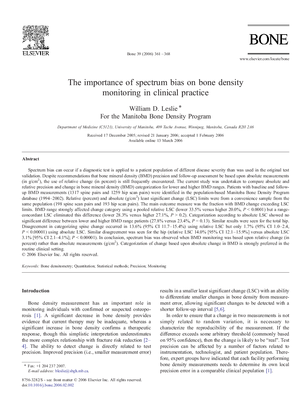 The importance of spectrum bias on bone density monitoring in clinical practice