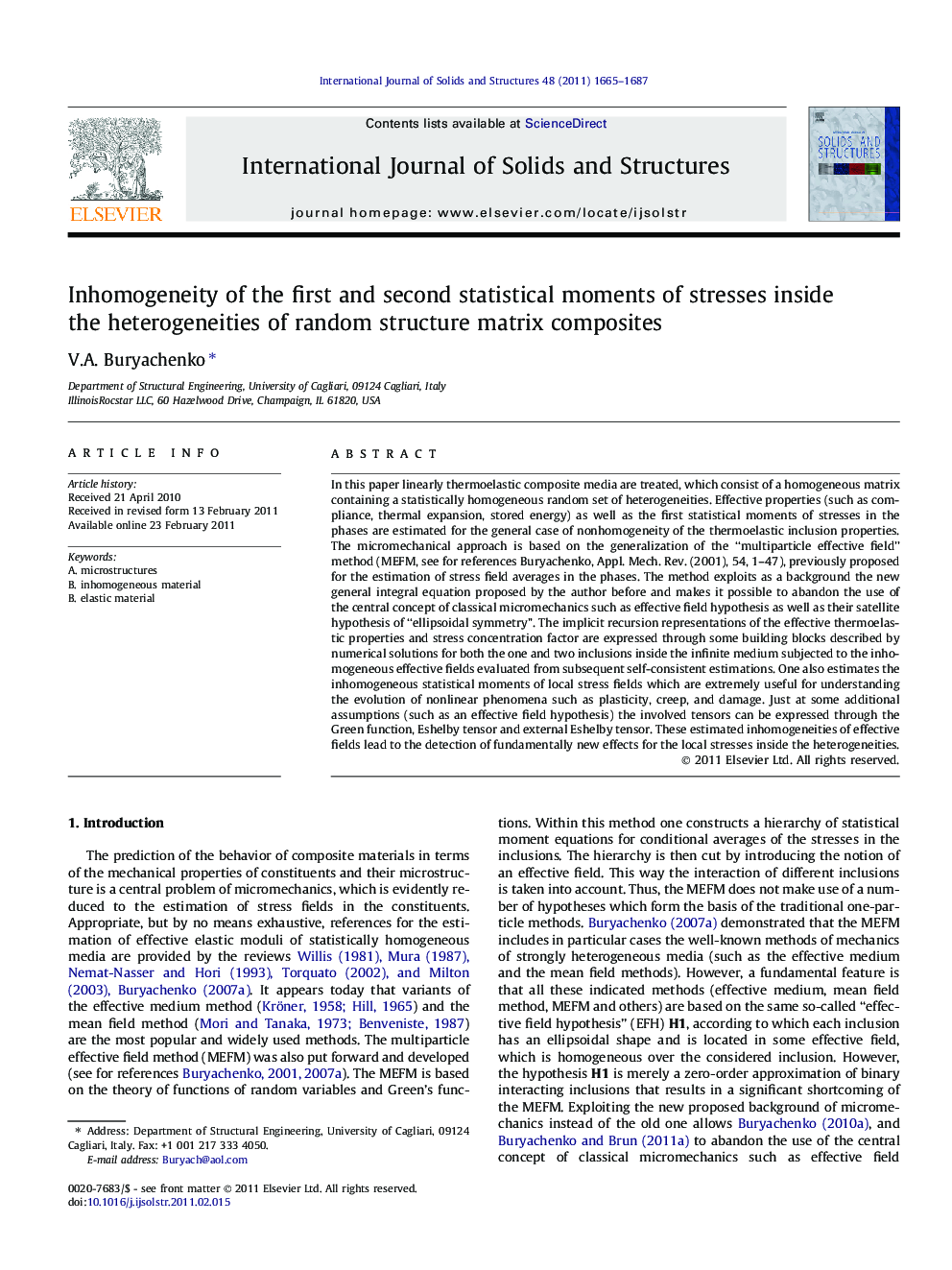 Inhomogeneity of the first and second statistical moments of stresses inside the heterogeneities of random structure matrix composites