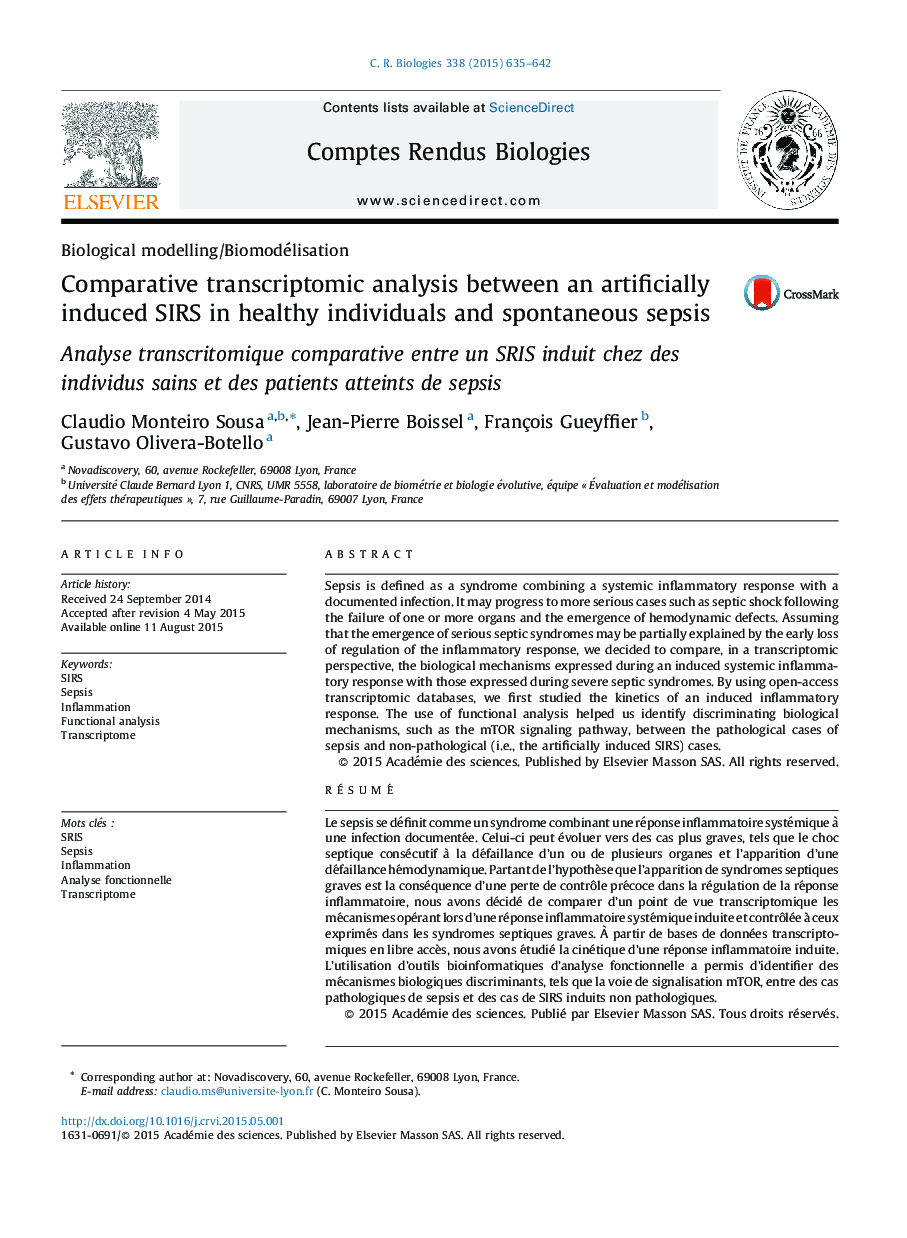 Comparative transcriptomic analysis between an artificially induced SIRS in healthy individuals and spontaneous sepsis