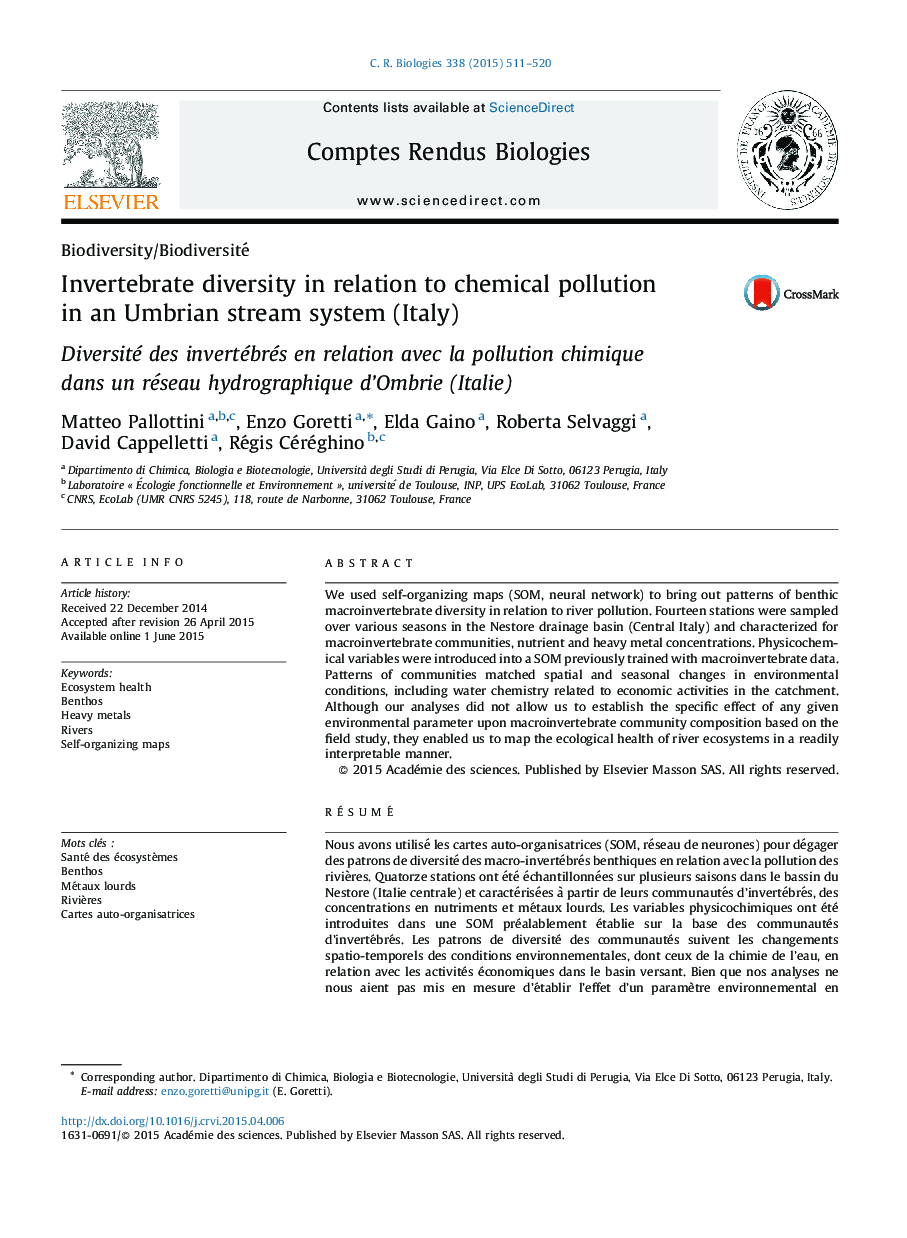 Invertebrate diversity in relation to chemical pollution in an Umbrian stream system (Italy)