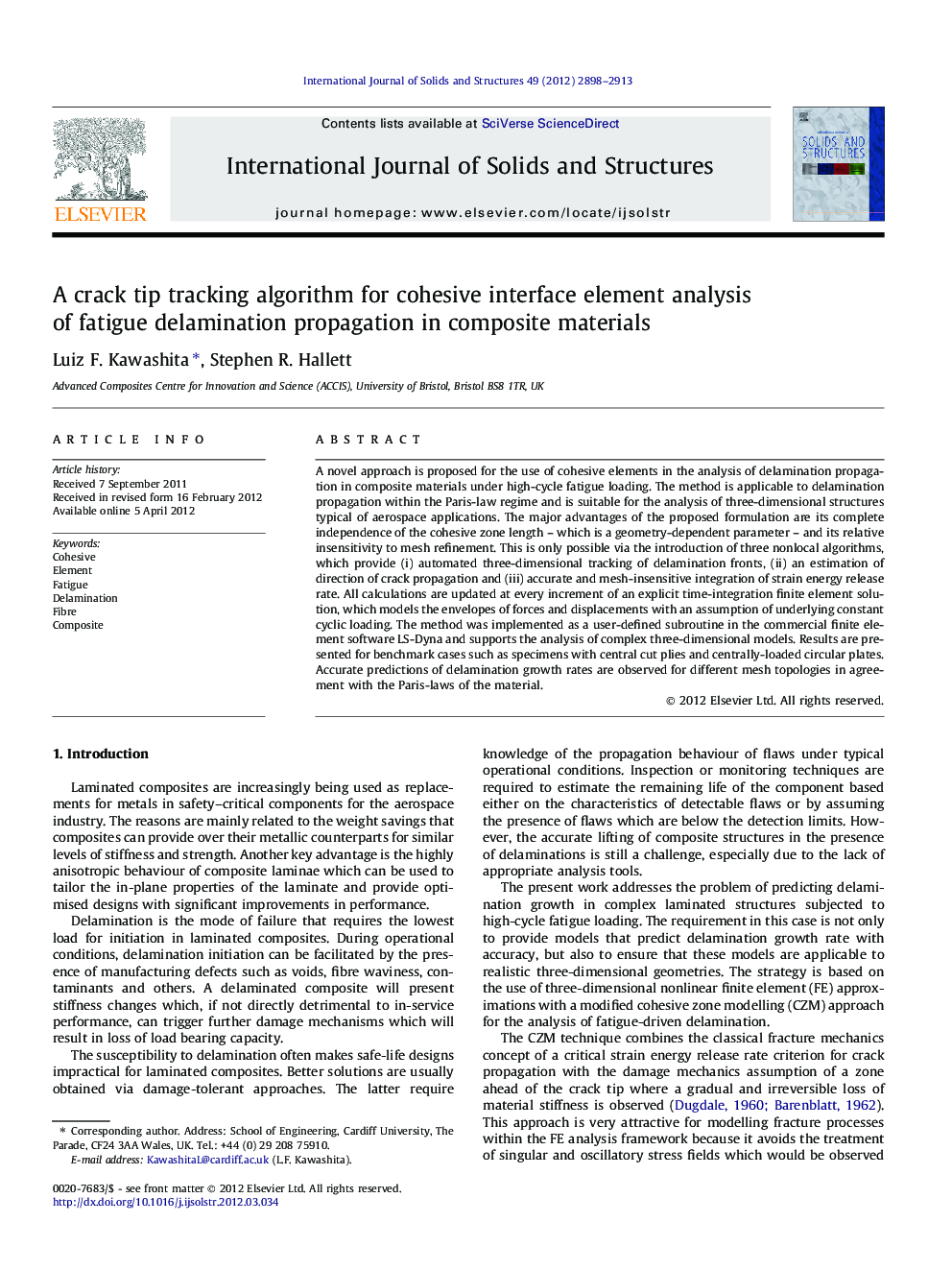 A crack tip tracking algorithm for cohesive interface element analysis of fatigue delamination propagation in composite materials