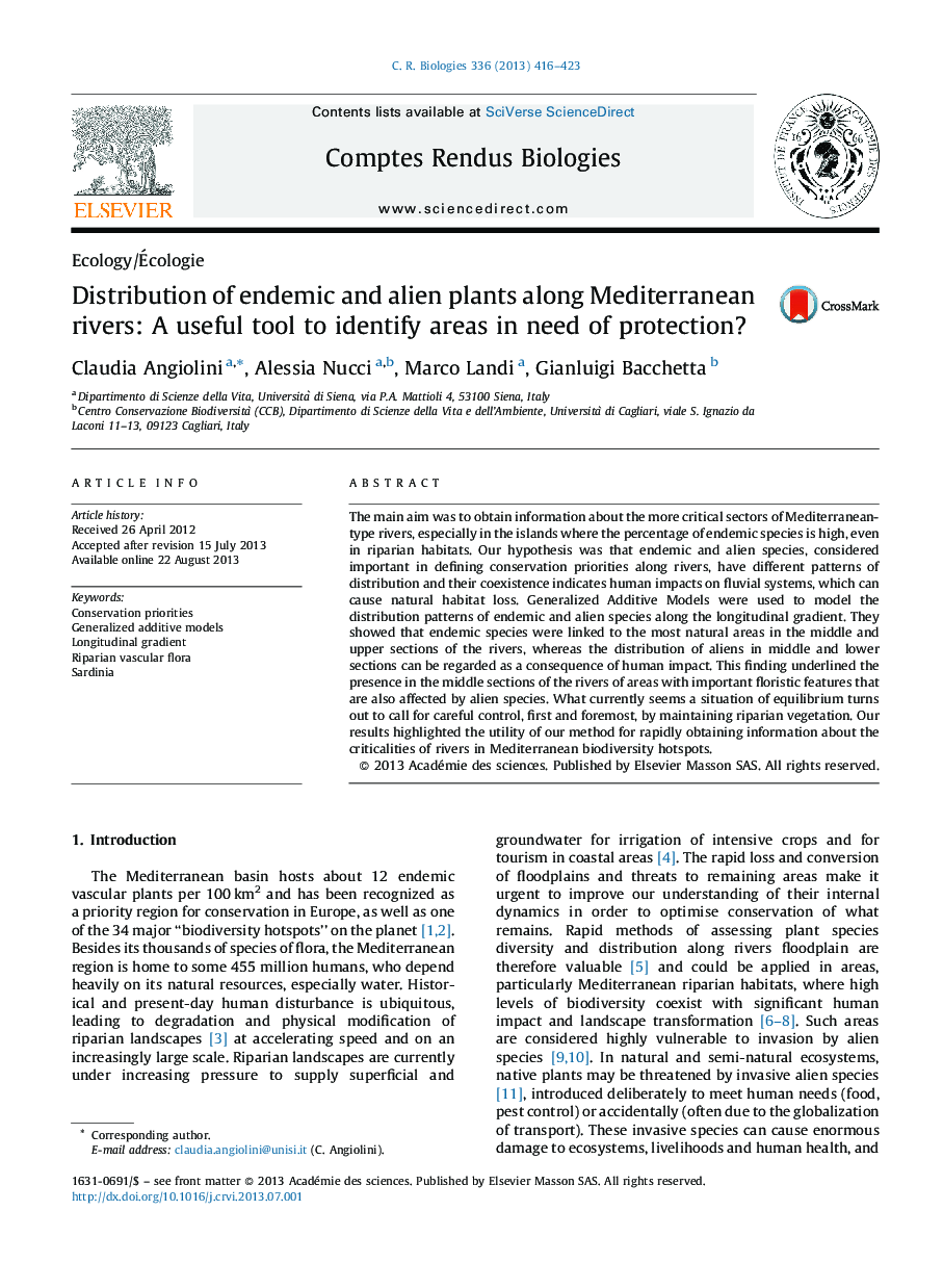 Distribution of endemic and alien plants along Mediterranean rivers: A useful tool to identify areas in need of protection?