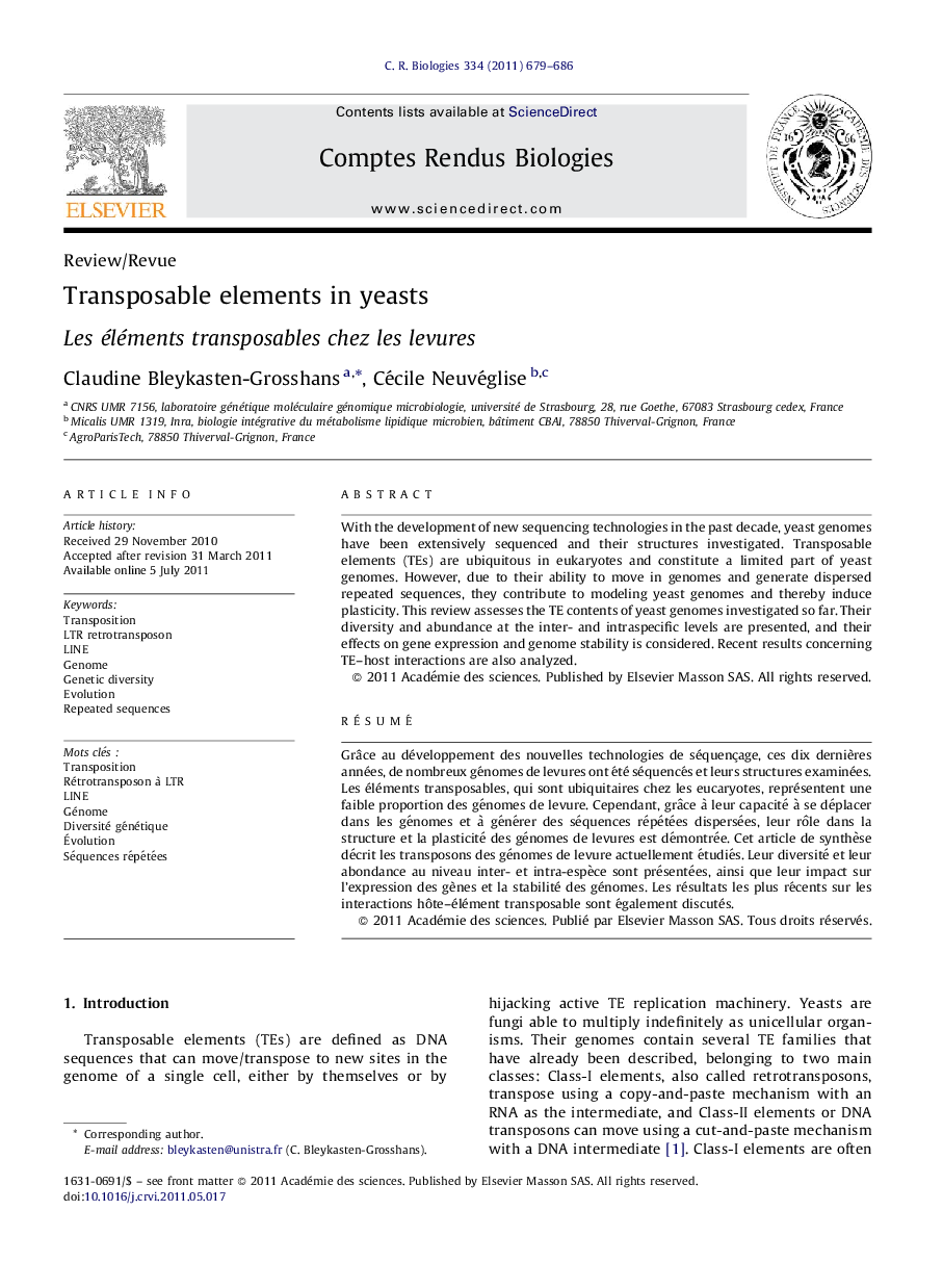 Transposable elements in yeasts