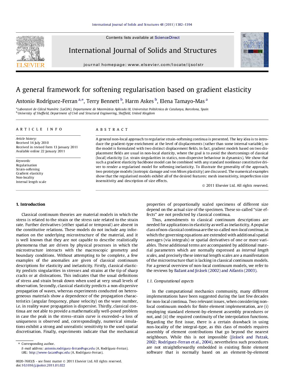 A general framework for softening regularisation based on gradient elasticity