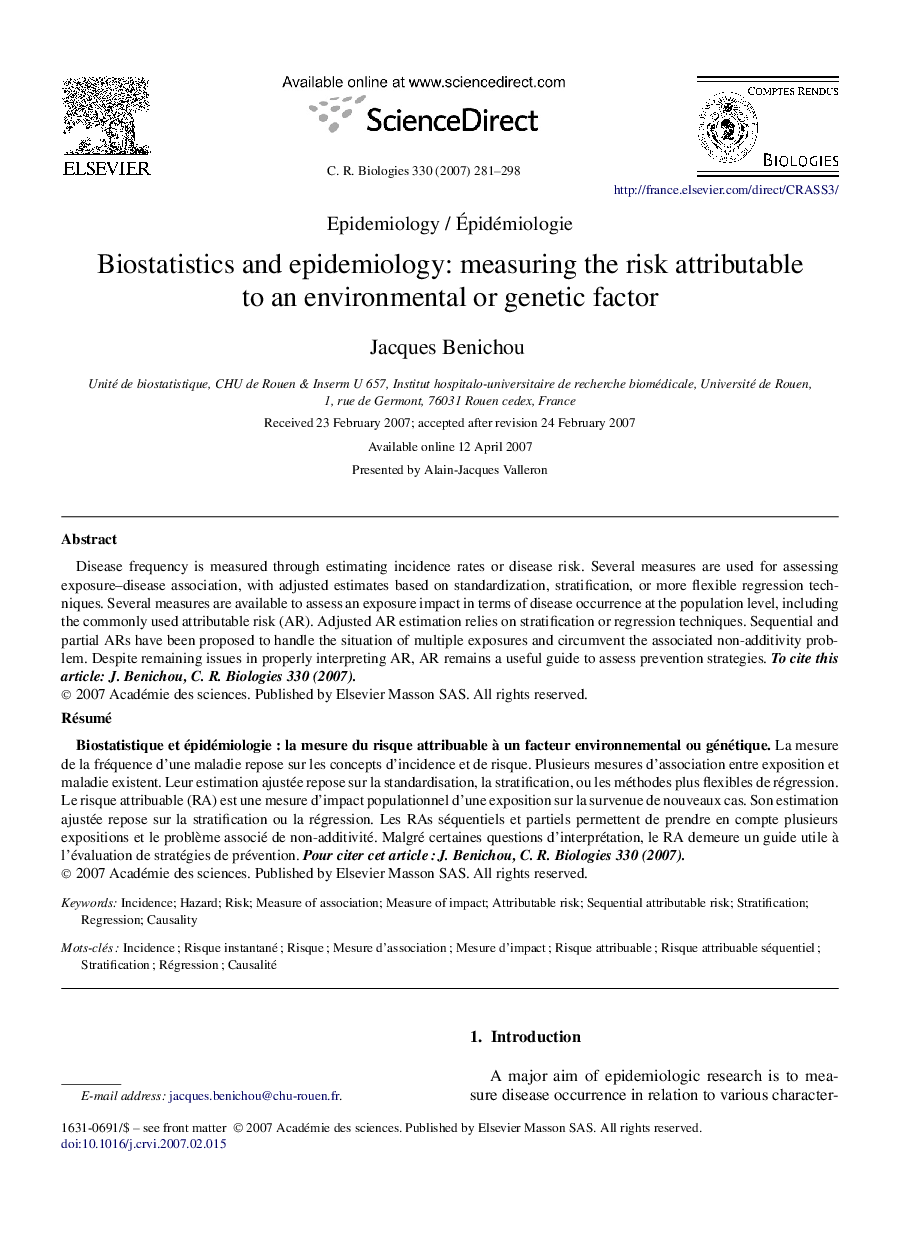 Biostatistics and epidemiology: measuring the risk attributable to an environmental or genetic factor