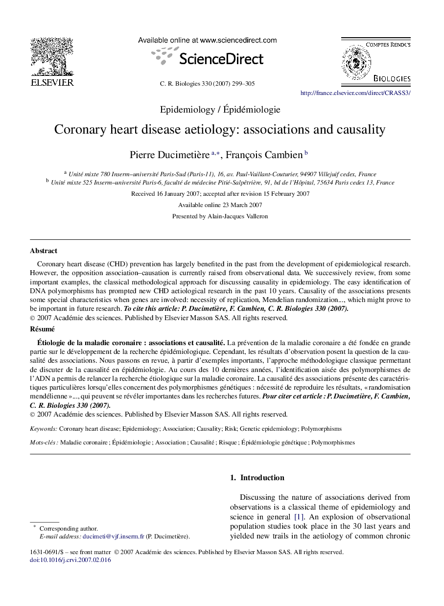 Coronary heart disease aetiology: associations and causality