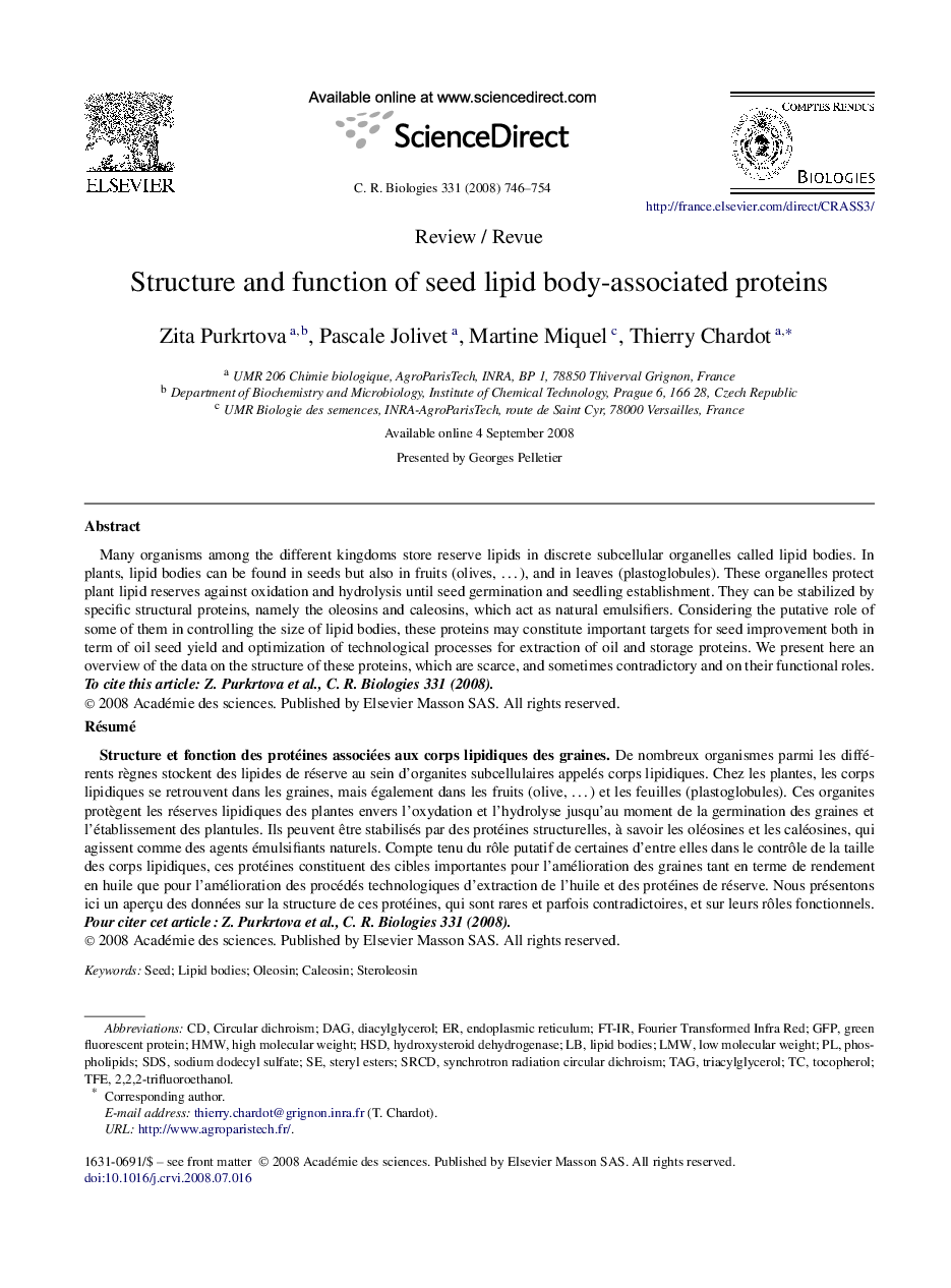 Structure and function of seed lipid body-associated proteins