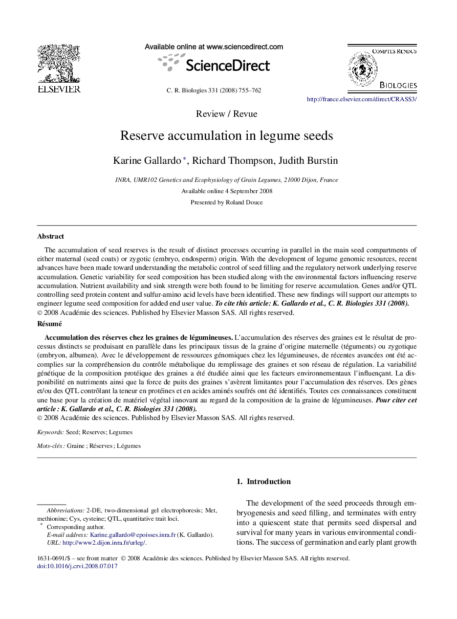 Reserve accumulation in legume seeds