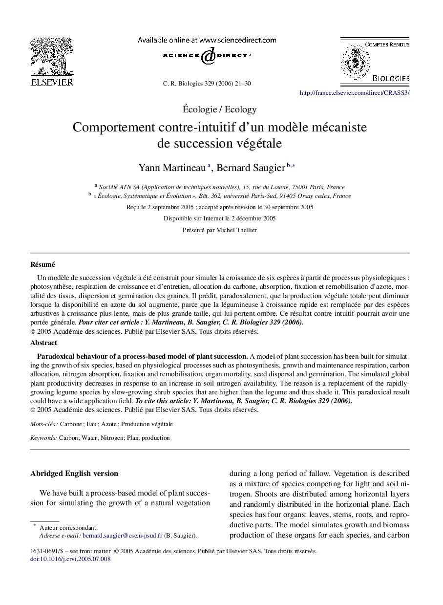 Comportement contre-intuitif d'un modèle mécaniste de succession végétale