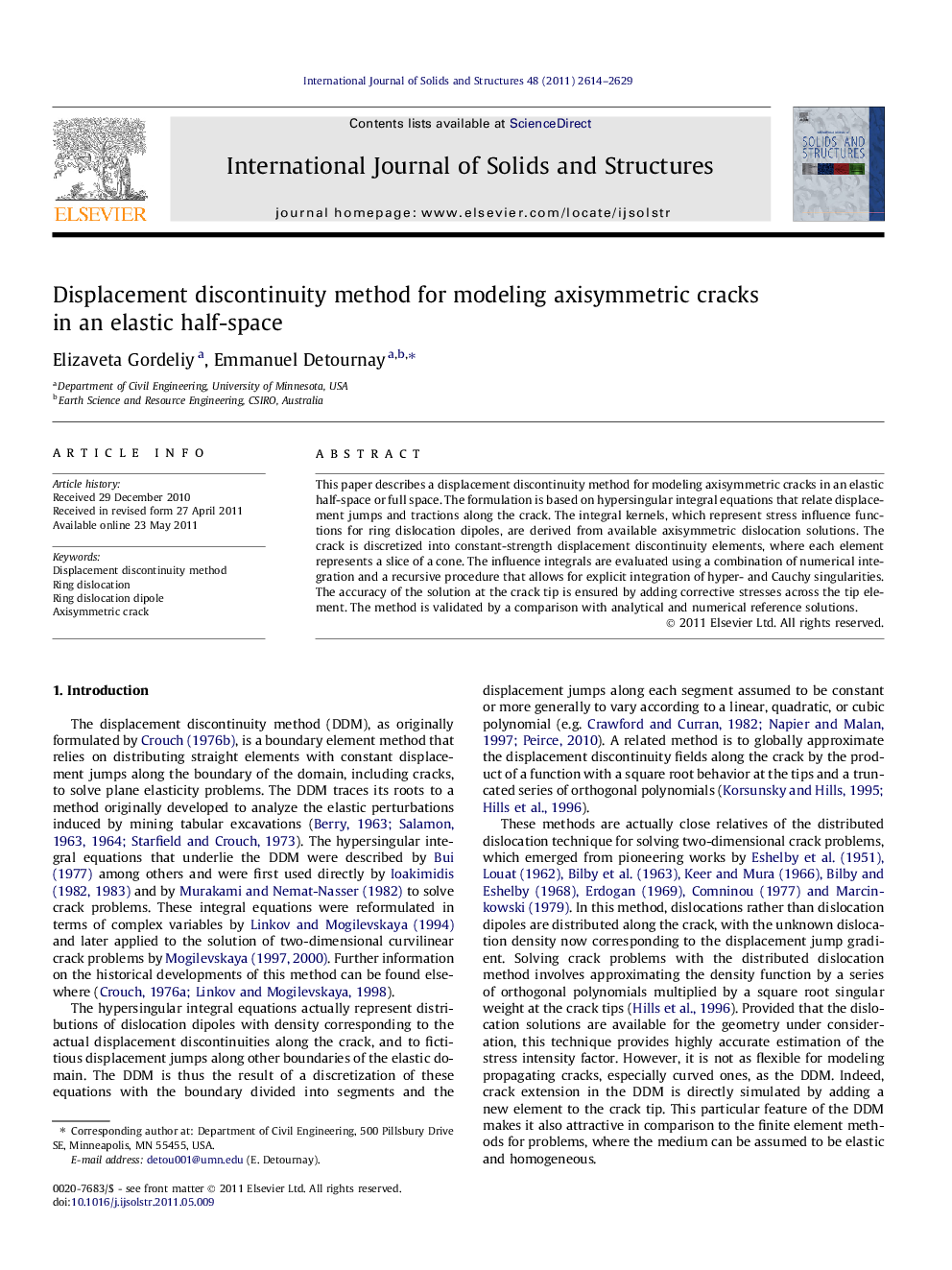 Displacement discontinuity method for modeling axisymmetric cracks in an elastic half-space