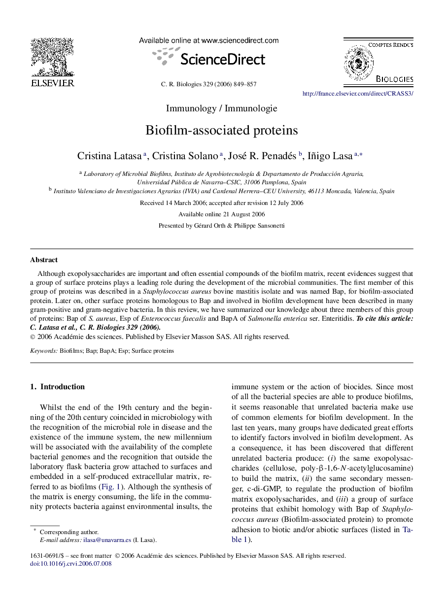 Biofilm-associated proteins