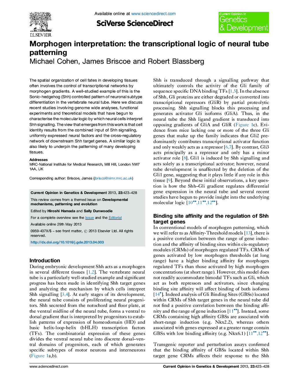 Morphogen interpretation: the transcriptional logic of neural tube patterning