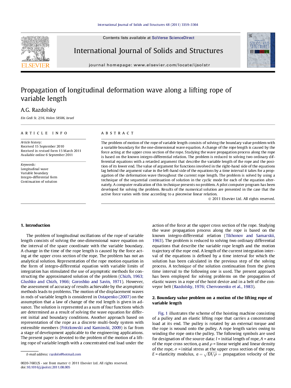 Propagation of longitudinal deformation wave along a lifting rope of variable length