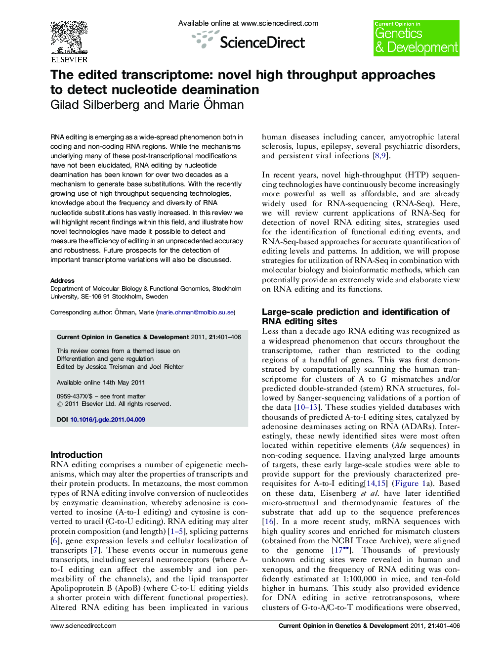 The edited transcriptome: novel high throughput approaches to detect nucleotide deamination