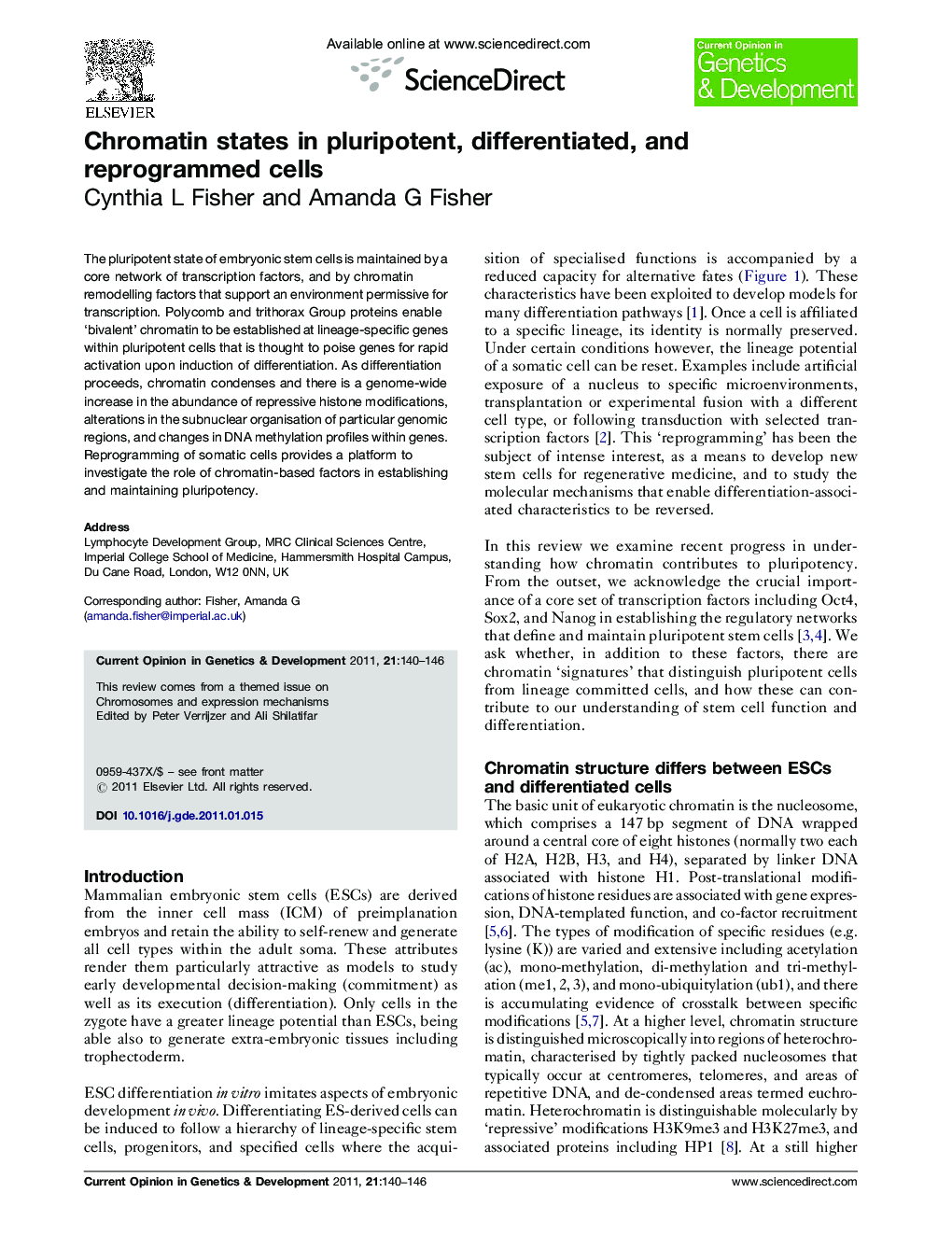 Chromatin states in pluripotent, differentiated, and reprogrammed cells
