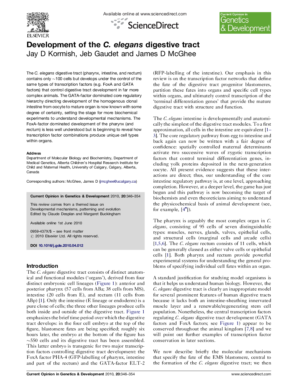 Development of the C. elegans digestive tract