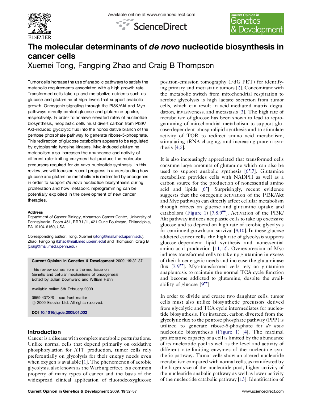 The molecular determinants of de novo nucleotide biosynthesis in cancer cells