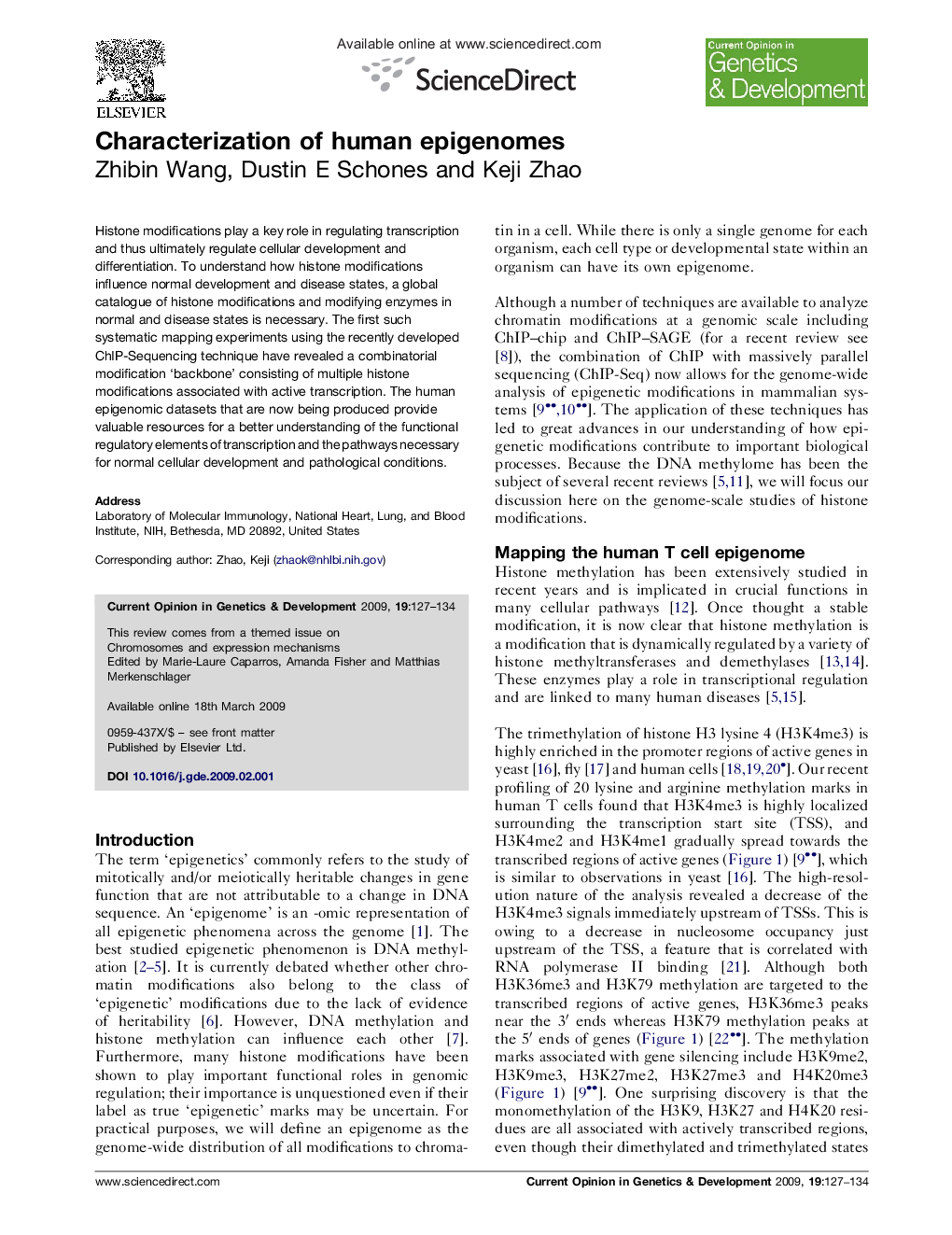 Characterization of human epigenomes