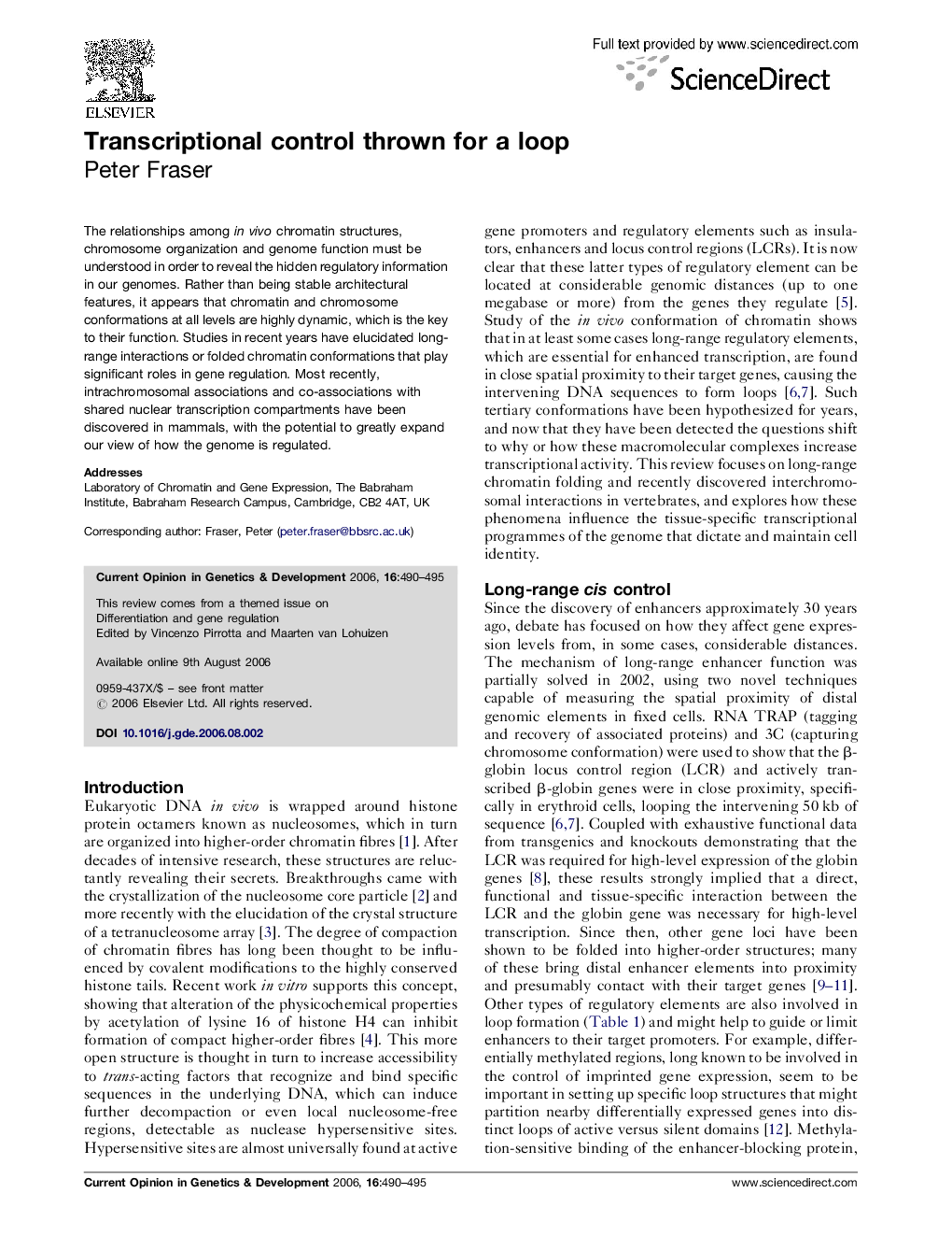 Transcriptional control thrown for a loop