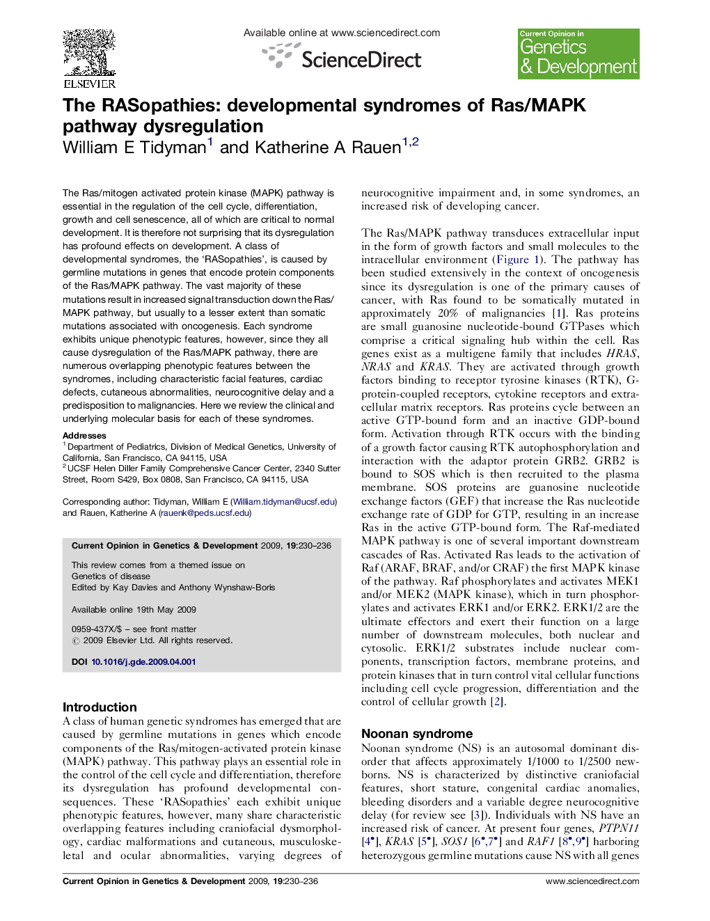 عکس صفحه اول مقاله: The RASopathies: developmental syndromes of Ras/MAPK pathway dysregulation The RASopathies: developmental syndromes of Ras/MAPK pathway dysregulation