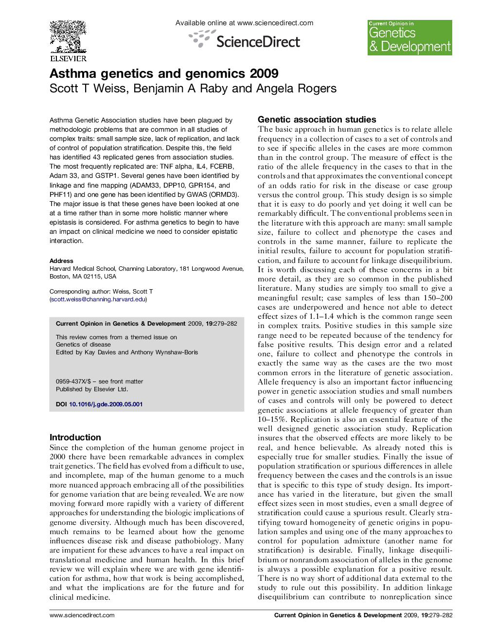 Asthma genetics and genomics 2009