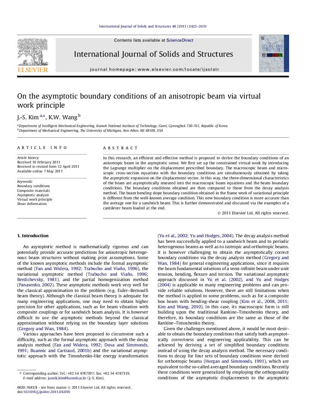 On the asymptotic boundary conditions of an anisotropic beam via virtual work principle