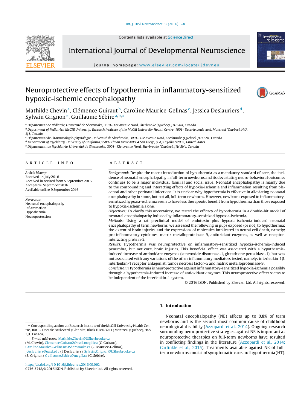 Neuroprotective effects of hypothermia in inflammatory-sensitized hypoxic-ischemic encephalopathy