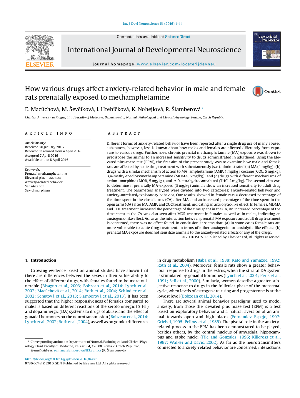 How various drugs affect anxiety-related behavior in male and female rats prenatally exposed to methamphetamine